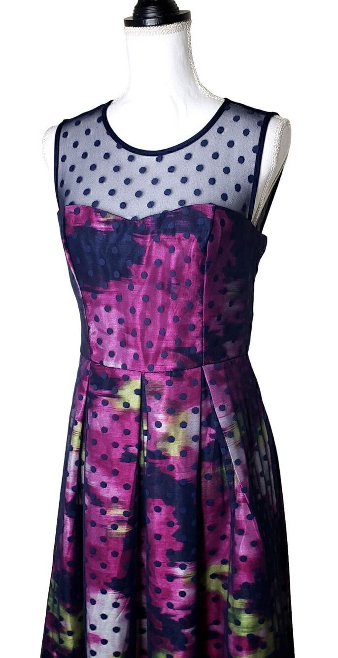 Karin Stevens Womens Lace Dress Sleeveless Polka Dot Overlay Multicolored Size 6